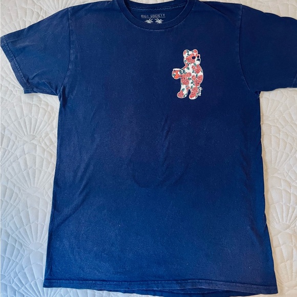 Riot Society- Floral Bear- t-shirt. Navy - Picture 3 of 4
